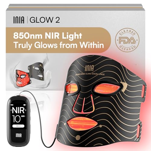 INIA Red Light Therapy Mask for Face, 850nm NIR, Red/Blue LED Light 4 Modes
