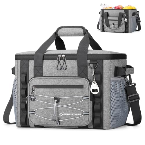 Maelstrom Soft Sided Cooler Bag, 30/40 Can Collapsible Insulated Ice Chest, Large Leakproof Portable Storage for Camping, Travel, Kayaking & Beach (2.Gray, 30 Can)