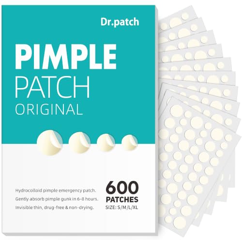 Dr.patch Pimple Patches for Face - 4 Size 600 Counts Acne Patches | Hydrocolloid Patches for Covering Zits and Blemishes, Spot Stickers with Salicylic Acid, Tea Tree Oil & Calendula Oil