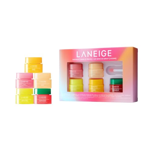 LANEIGE Midnight Minis Holiday Set | Korean Overnight Lip Treatment Set | For Dry Lips | Hydrating & Nourishing Overnight Lip Treatment Mask with Vitamin C, Shea & Murumuru Seed Butter