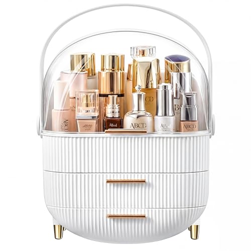 NestOrganix Makeup Organizer Skincare Organizers With Drawers | Cosmetic Display Cases with Transparent Cover, Skincare Organizers for Bathroom Countertop, Bedroom Vanity Desk, White