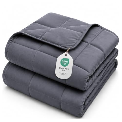 L'AGRATY Weighted Blanket for Adults 15lbs, 48"x72", Dark Grey Twin Full Size Heavy Throw Blanket, Cooling, Breathable, Microfiber with Glass Beads, Big, Washable, All-Season