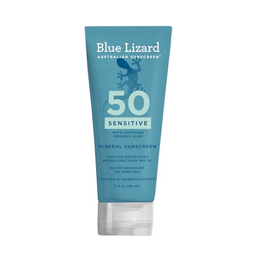 Blue Lizard Sensitive Mineral Sunscreen SPF 50 Sunscreen Lotion, 3 oz Tube