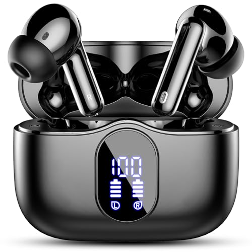 Wireless Earbuds, Bluetooth 5.4 Headphones Bass Stereo/Clear Calls, Black