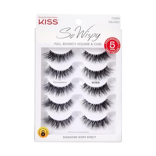 Kiss So Wispy, False Eyelashes, 'Pompadour', 16mm, Includes 5 Pairs Of Lashes, Easy to Apply, Reusable Lash Clusters