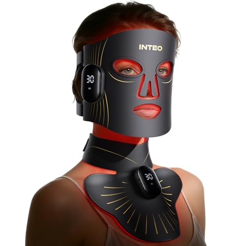 Red Light Therapy Mask for Face & Neck, 4 Modes, Cordless LED Face Mask