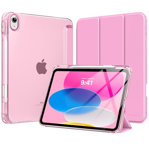 Moko for iPad A16 11th Generation Case 11 Inch 2025 with Pencil Holder,Pink | For iPad 10th Generation Case 10.9 Inch 2022, Slim Light Trifold Protective Cover with Hard PC Translucent Back Shell