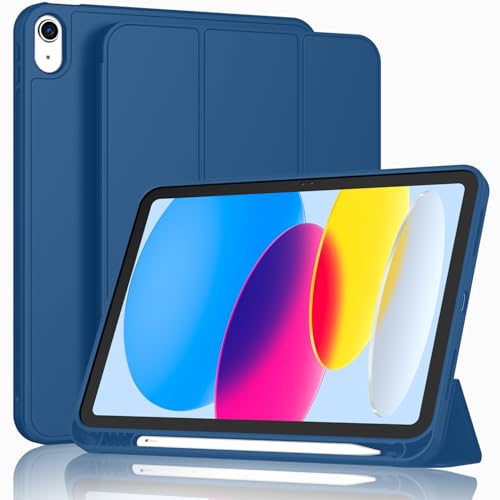 ToaPoia Case for iPad (A16) 11 Inch 2025/iPad 10th Generation 10.9 Inch 2022, Slim Trifold Stand Protective Cover with Pencil Holder and Soft TPU Back,Support Auto Sleep/Wake (Navy Blue)