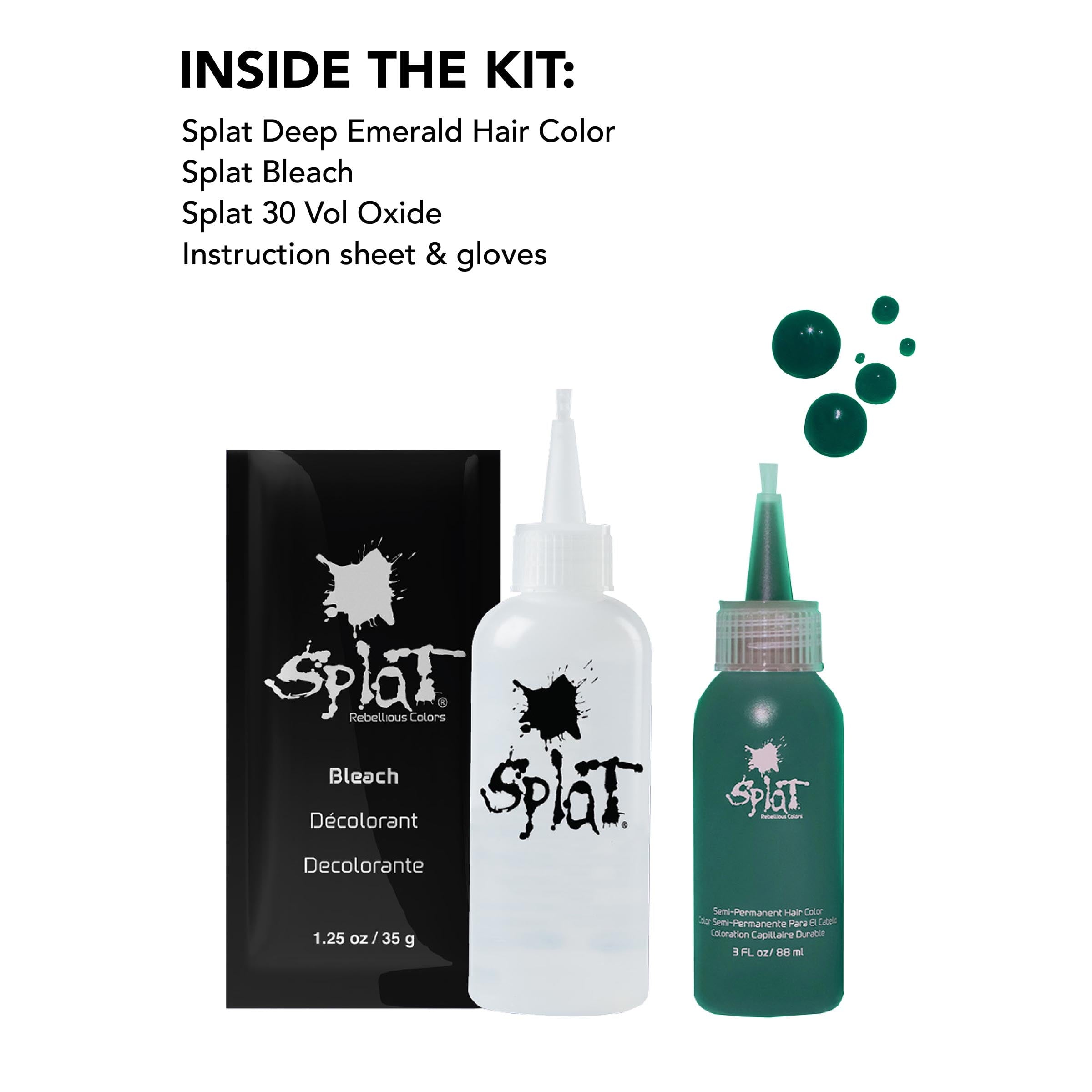 Splat Original Complete Kit, Semi-Permanent Hair Dye with Bleach, Deep Emerald