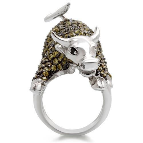 0W004 - Rhodium + Ruthenium Brass Ring with AAA Grade CZ  in Multi Col