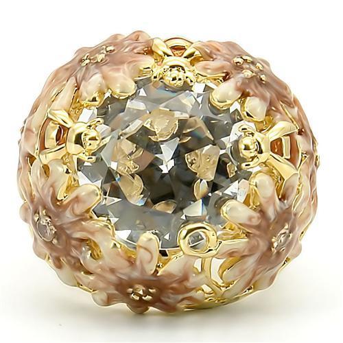 0W203 - Matte Gold & Gold Brass Ring with AAA Grade CZ  in Clear