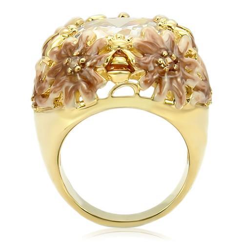 0W203 - Matte Gold & Gold Brass Ring with AAA Grade CZ  in Clear