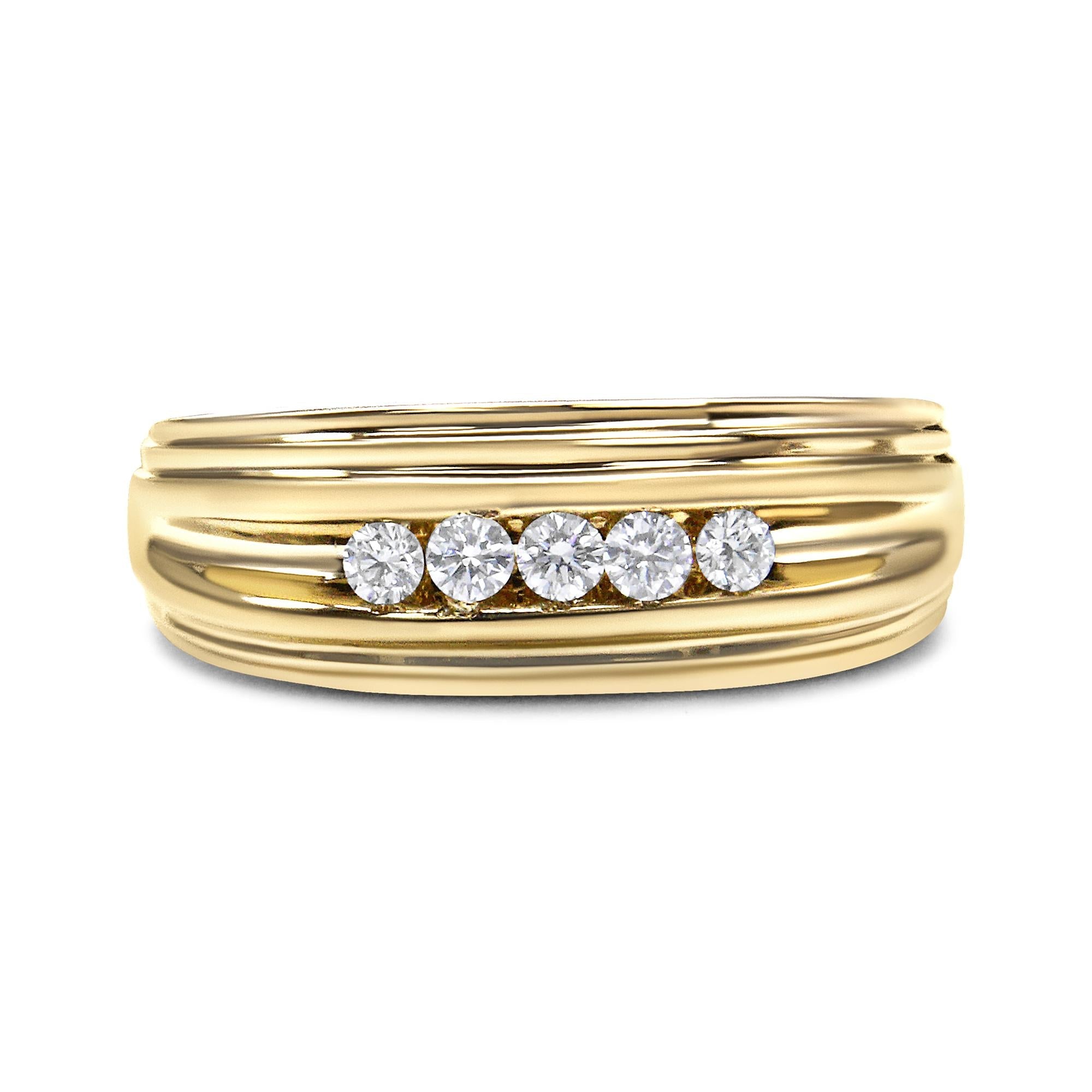 10K Yellow Gold 1/4 Cttw Round-Cut Diamond 5-Stone Men's Band Ring