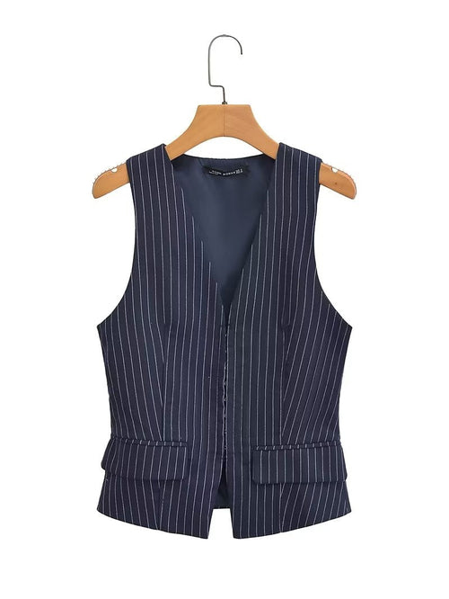 British Elegant Classic Striped Slim Fit Vest Sleeveless Top Spring