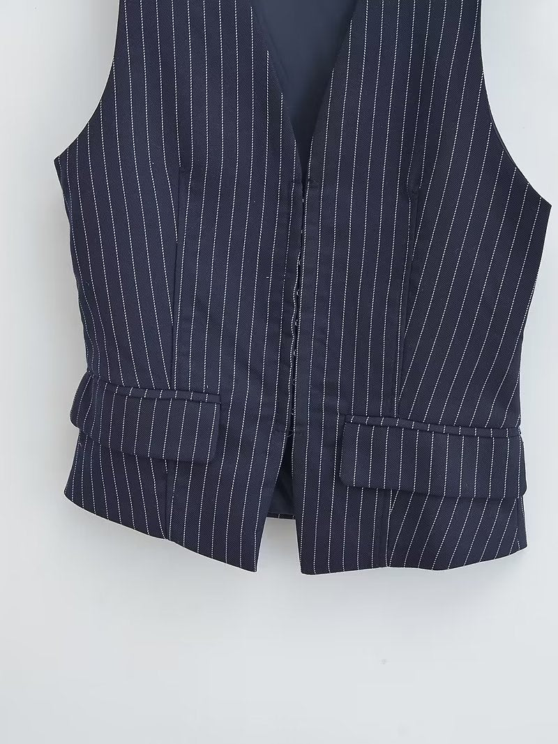 British Elegant Classic Striped Slim Fit Vest Sleeveless Top Spring