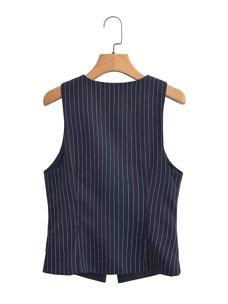 British Elegant Classic Striped Slim Fit Vest Sleeveless Top Spring