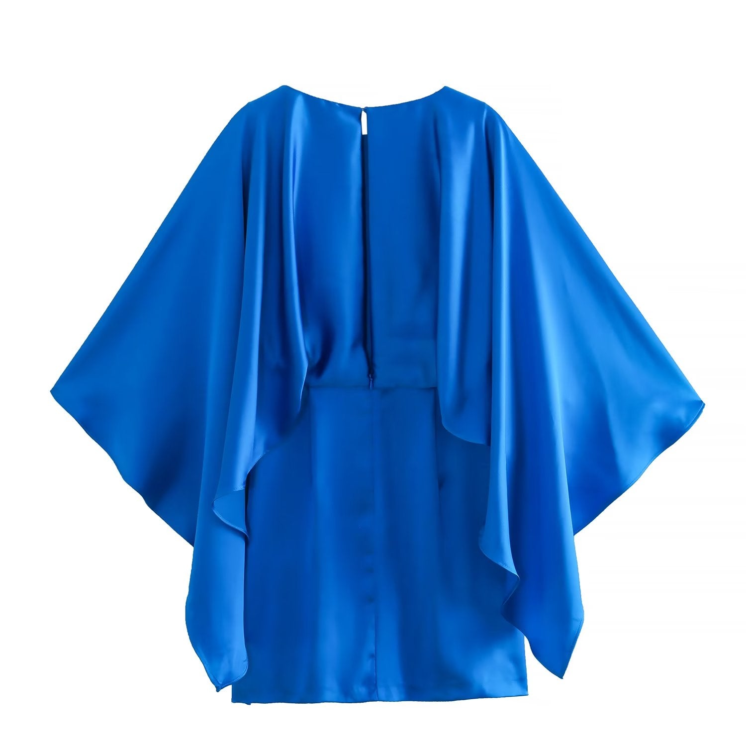 Summer Women Clothing round Neck Silk Satin Textured Sleeves Irregular