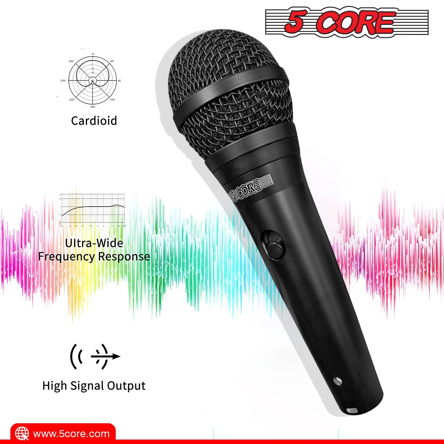 5 CORE Premium Vocal Dynamic Cardioid Handheld Microphone Neodymium, Black (ND 58 BLK)