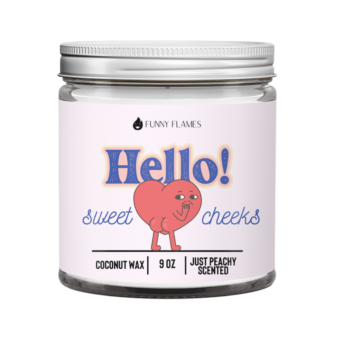 Hello Sweet Cheeks (Funny Heart) Peach Scented Candle