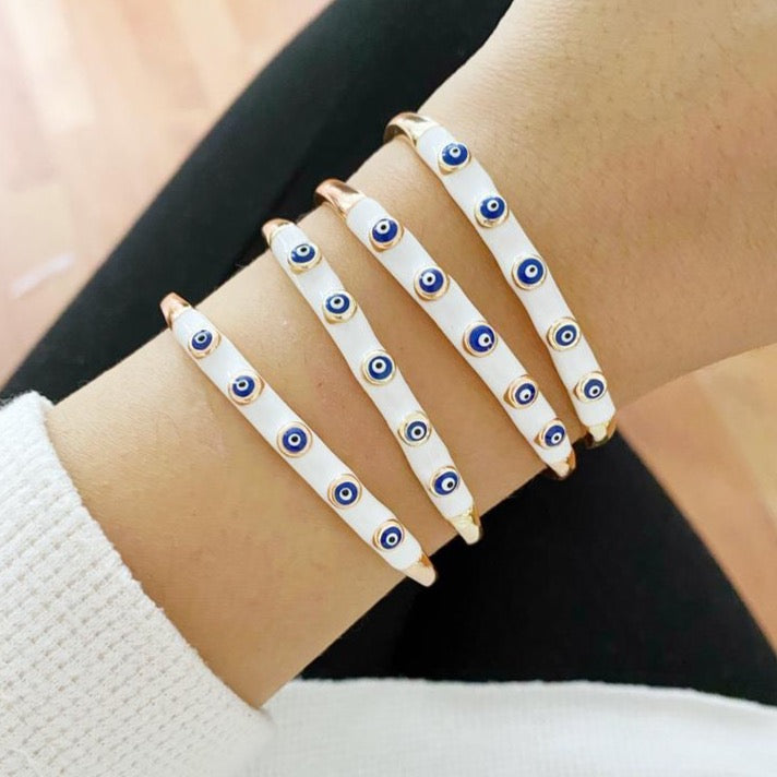 Evil Eye Bracelet, White Band Bracelet, Cuff Bracelet