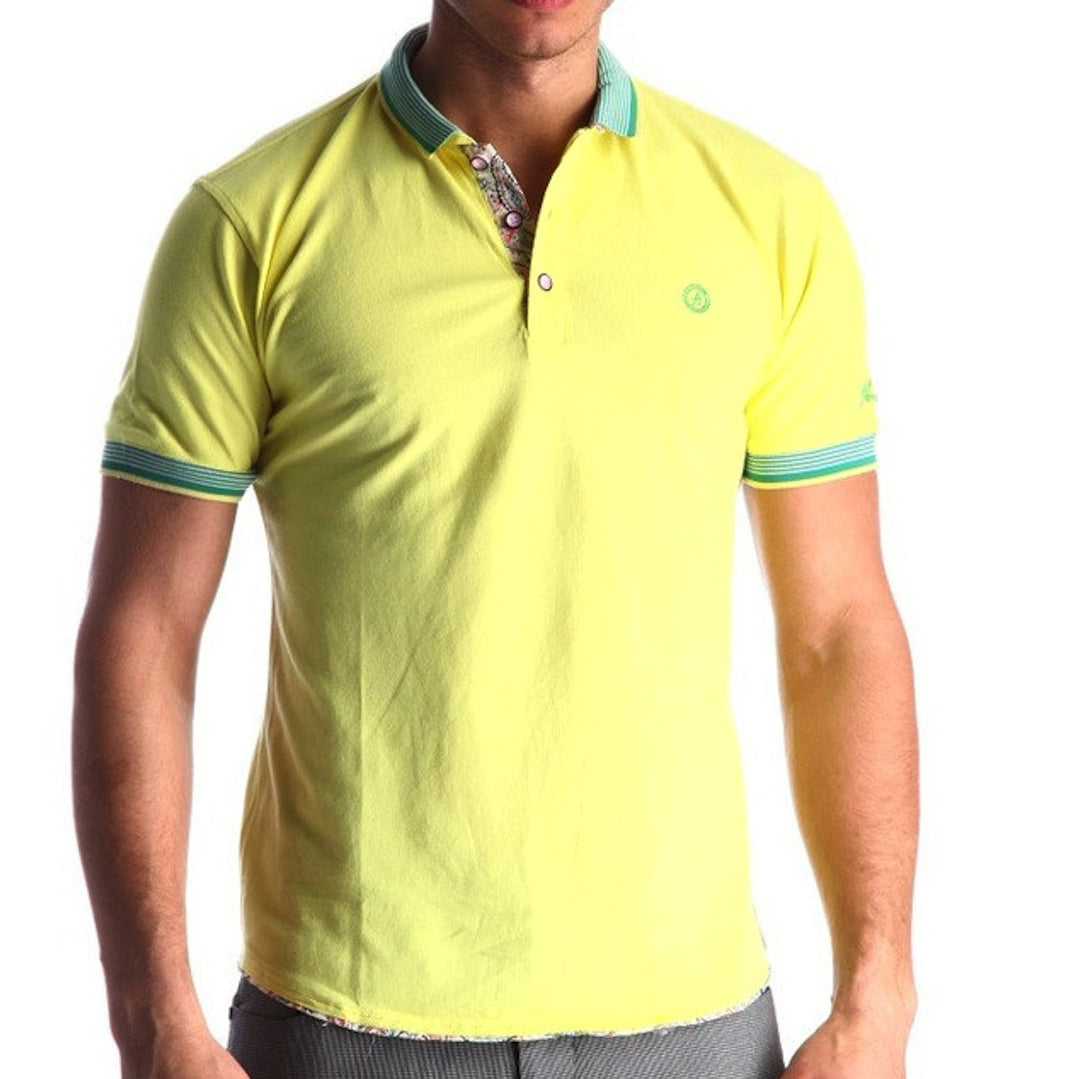 Men's Yellow - Paisley Turkey Slim Fit Mesh Polo Shirt ( Size - Only