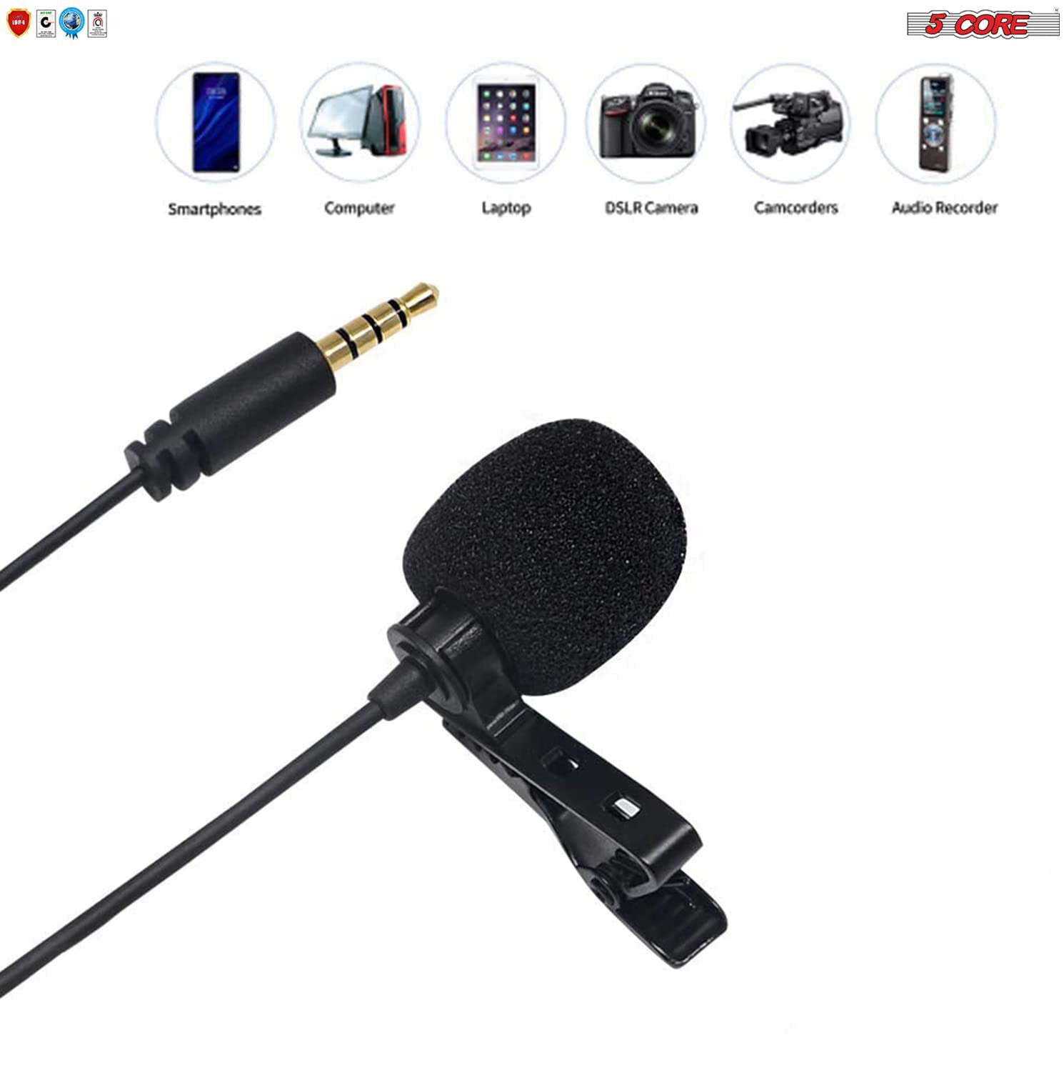 5 Core Professional Microphone Lavalier Mic Microphone for Phone, Clip