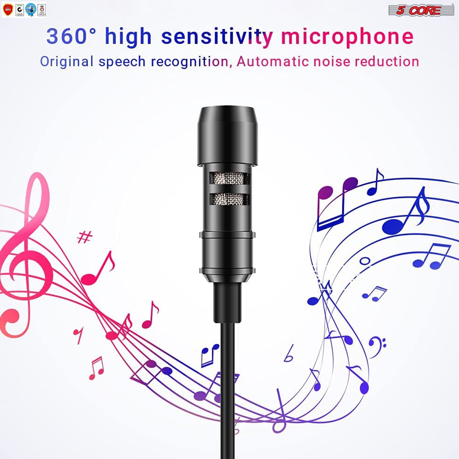 5Core Lavalier Microphone 3.5mm Clip-On Mic for Android DSLR Tiktok