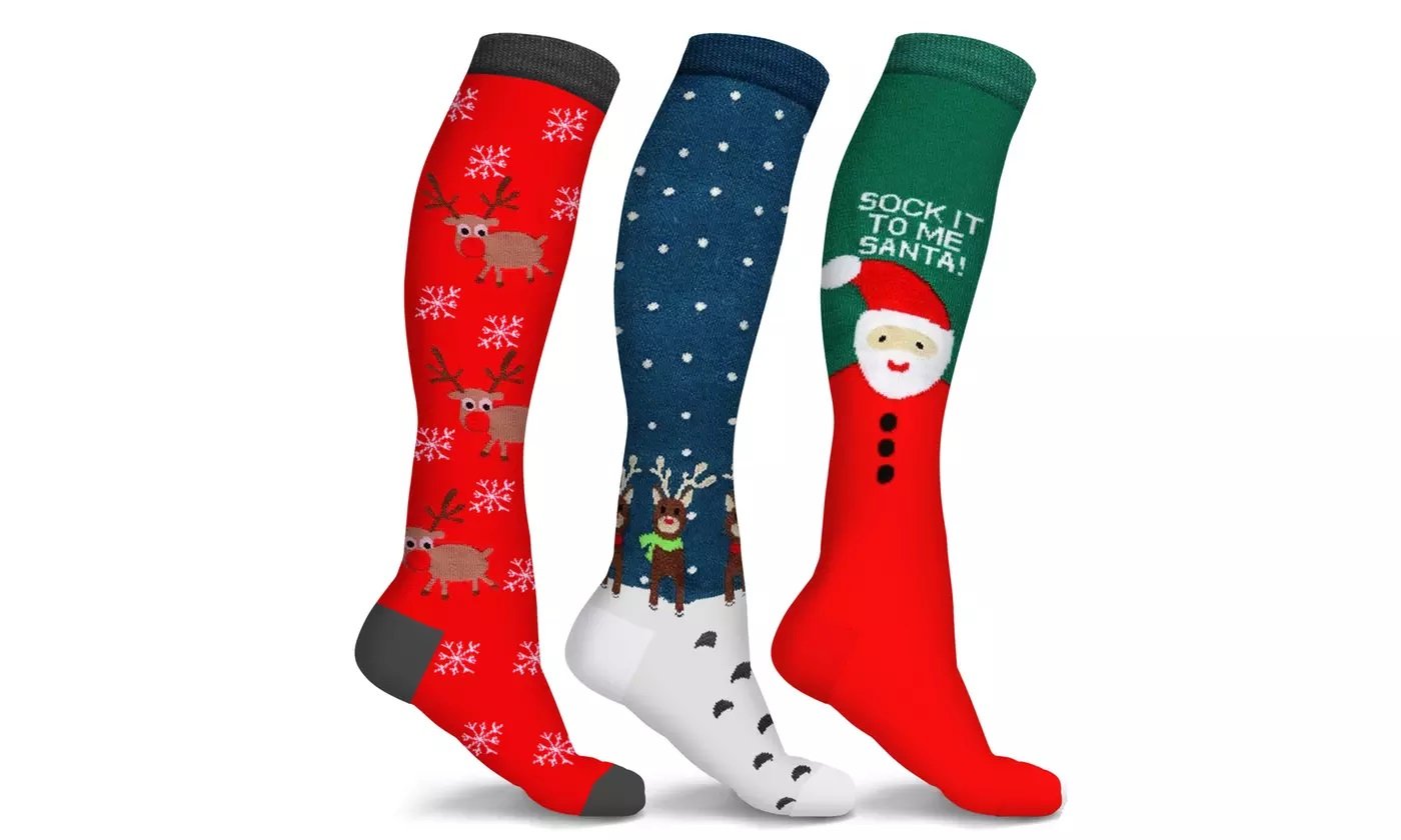 Holiday Fun Knee High Compression Socks - (3-Pairs)