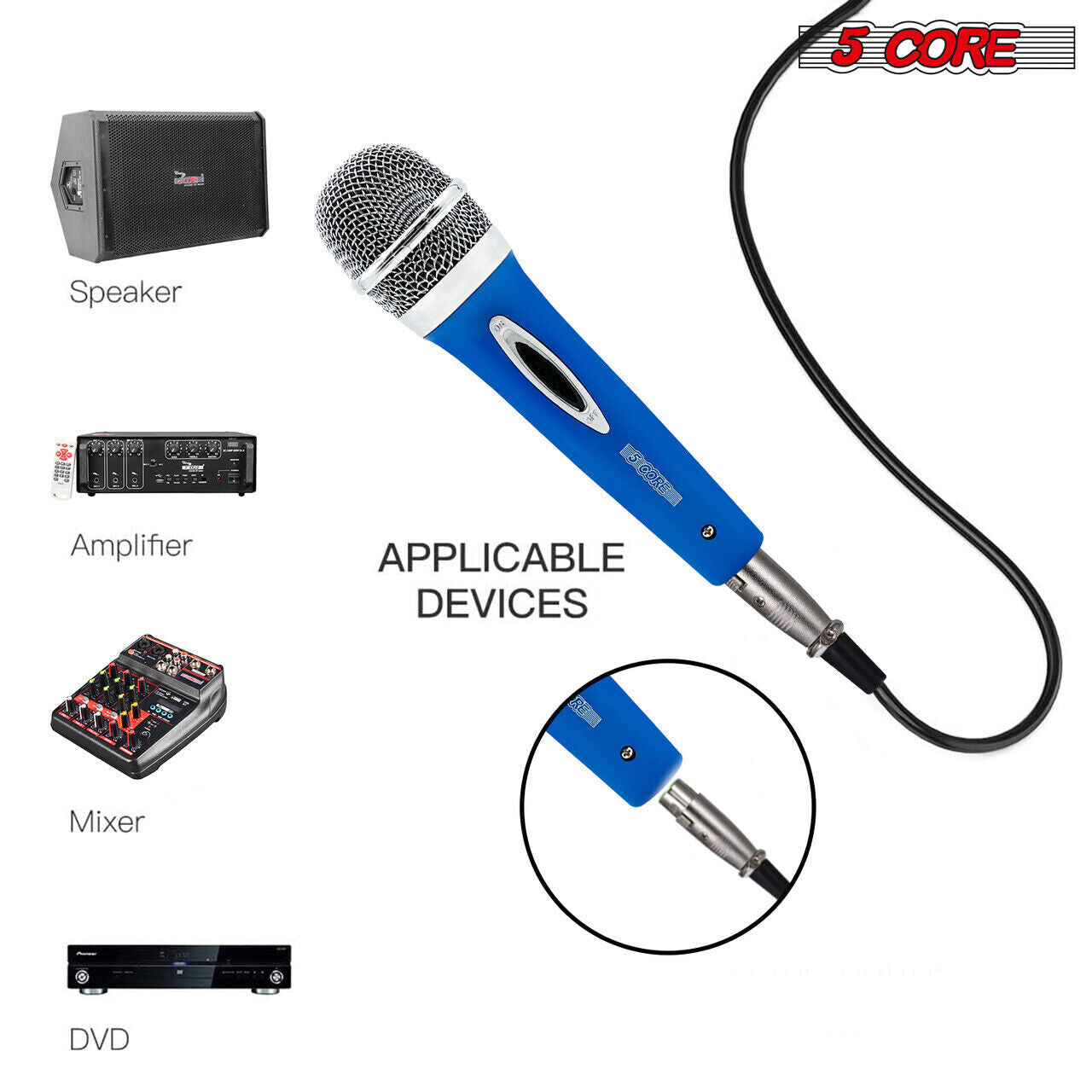 5 Core 2pcs Dynamic Microphone XLR Audio Cardioid Mic w/ Clip Vocal