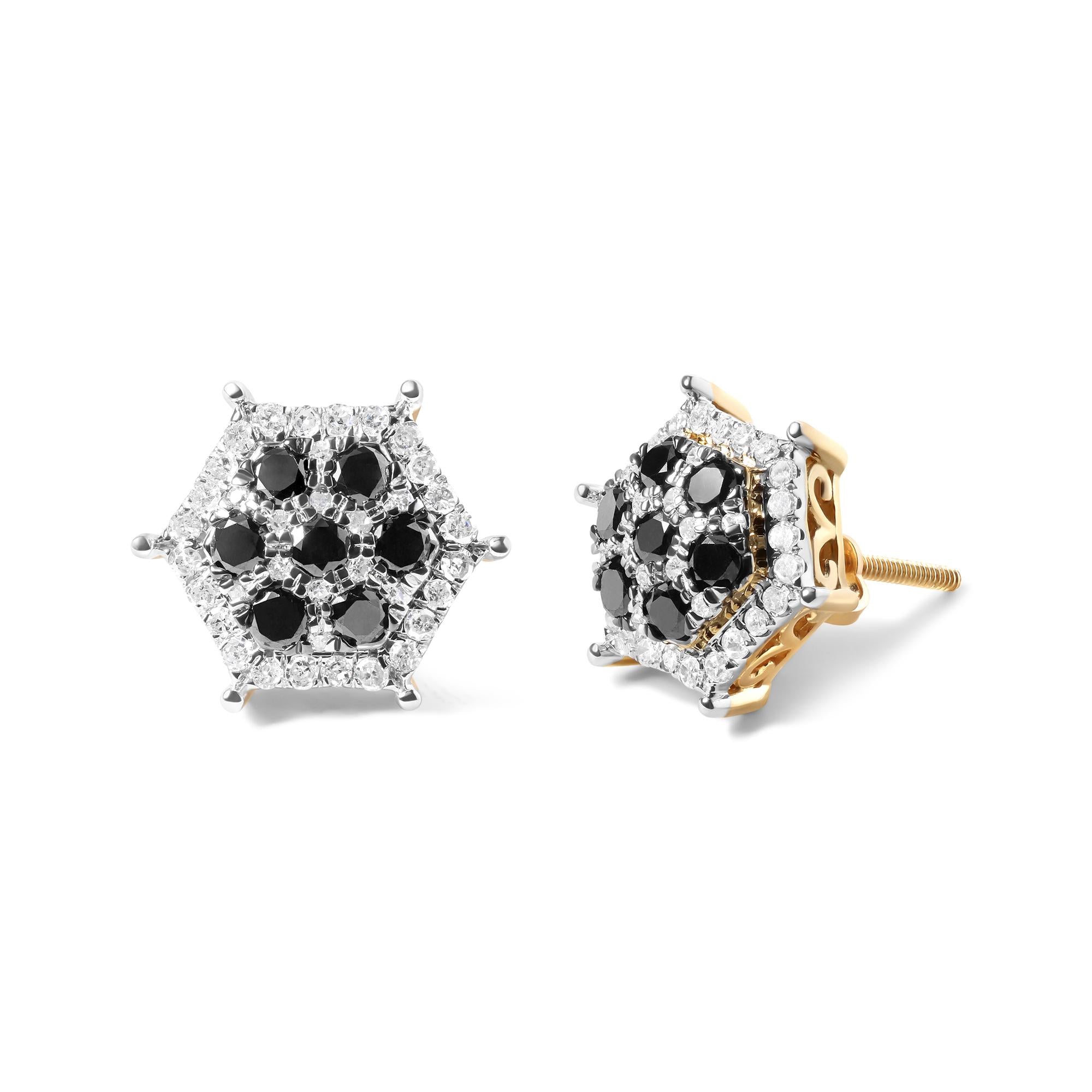 Men's 10K Yellow Gold 7/8 Cttw White and Black Treated Diamond Earring