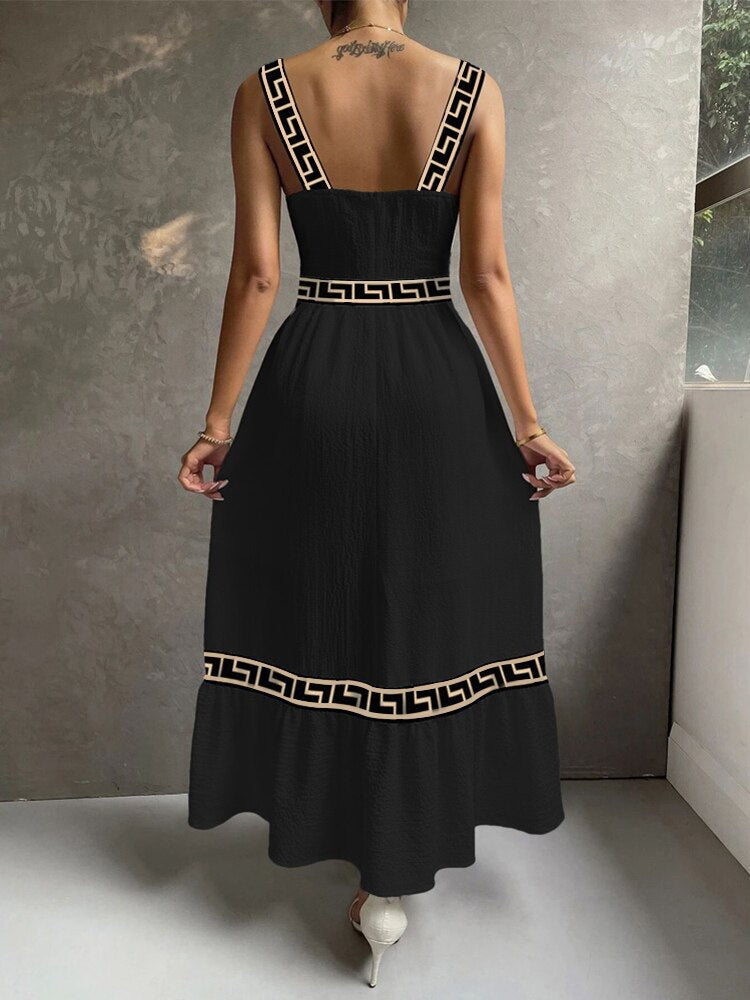 Geometric Print Patchwork Sleeveless Maxi Women's Dress