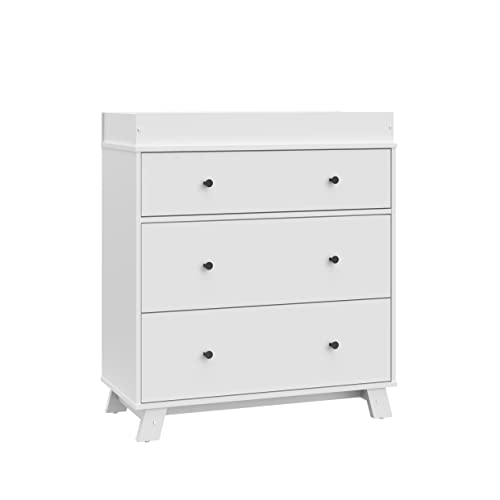 Storkcraft Beckett 3 Drawer Chest with Changing Topper (Pebble Gray) – GREENGUARD Gold Certified, Baby Dresser With Changing Table Top, Dresser for Nursery, 3 Drawer Kids Dresser