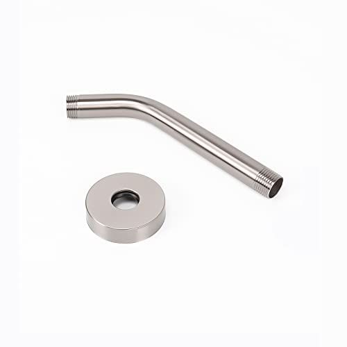 HarJue Shower Arm with Flange and Teflon Tape, Wall Mounted Shower Pipe Arm 304 Stainless Steel Extension Arm for Fixed Shower Head & Handheld Showerhead (6 Inch, Brushed Nickel)