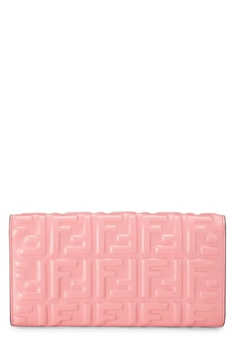 Fendi, Pre-Loved Pink Embossed Zucca Leather Long Wallet, Pink