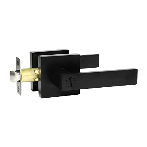 SUNTAI Privacy Door Lever Keyless Matte Black Interior Bathroom/Bedroom Handle Door Lockset,Reversible for Left Right Side Handed,1 Pack