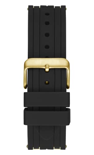 GUESS Mens 43mm Watch - Black Strap Black Dial Gold Tone Case