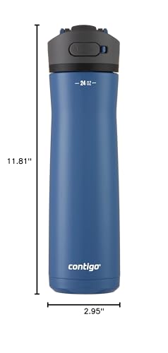 Contigo Ashland Chill Stainless Steel Water Bottle with Leakproof Lid & Straw, Water Bottle with Handle Keeps Drinks Cold for 24hrs & Hot for 6hrs, Great for Travel, School, Work, & More, 24oz