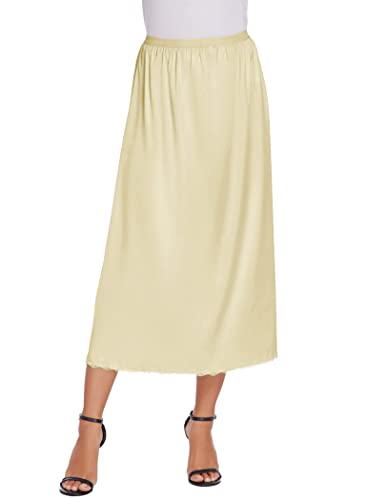 Avidlove Half Slips for Women Satin Petticoat Long Lace Underskirt(Beige,S)