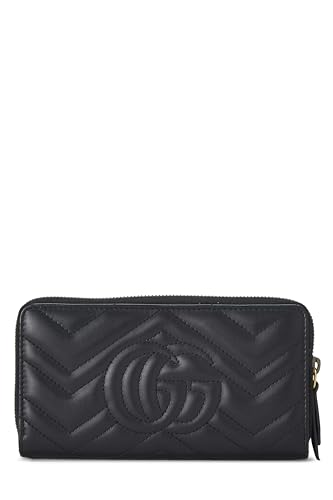 Gucci, Pre-Loved Black Chevron Leather GG Marmont Zip Wallet, Black