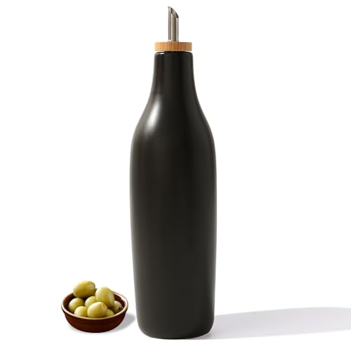 HOMCDALY Ceramic Olive Oil Dispenser for Kitchen, Stoneware 16oz Oil and Vinegar Bottles Dispenser, Kitchen Dispenser Bottle for EVOO Vinegar Syrups, Modern Farmhouse Design(B)