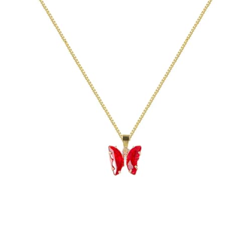 January Birthstone Necklace for Women Men Red Crystal Stone Pendant Necklace Cute Little Butterfly Necklace Birthday Jewelry Gift