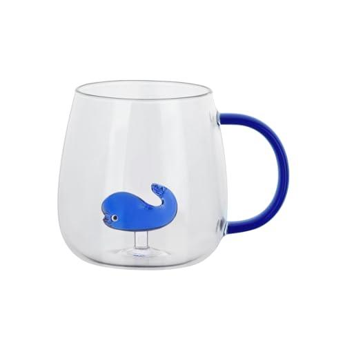 Koythin 3D Coffee Mug Cute Animal Inside Cup, Cartoon Glass Teacup for Boys Girls, 12oz/350ml Party Office Morning Mugs for Tea Juice Milk Chocolate Cappuccino (Blue Whale)