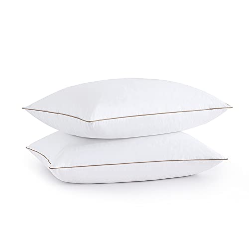 puredown® Goose Feathers Down Pillows Standard Size Set of 2 - Made in USA Soft Fluffy Hotel Pillow, 100% Cotton Cover, Luxury Medium Firm Bed Pillows for Back, Stomach or Side Sleeper.