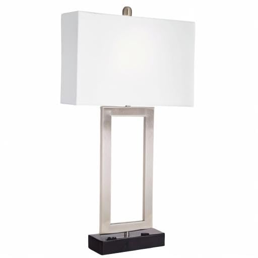 360 Lighting Todd Modern Table Lamp with Hotel Style USB and AC Power Outlet in Base 30" Tall Brushed Nickel Rectangle White Shade for Living Room Bedroom House Bedside Nightstand Home