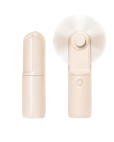 Coohea Portable Fan Mini Handheld Fan Small Makeup Lash Fan Powerful Personal Cooling Fan USB Rechargeable Battery Operated, Hand Held Fan for Travel Beach Hike, Pocket Size, 10-15.5H Working, Beige