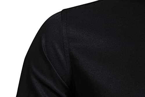 VANCOOG Men's Banded Collar Solid Long Sleeve Interview Formal Fashion Tuxedo Shirt Camisas De Vestir para Hombres-Black-S