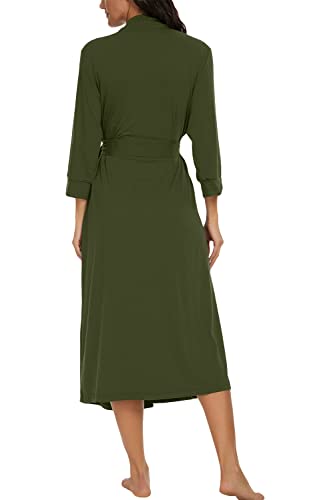 VINTATRE Women Kimono Robes Long Knit Bathrobe Lightweight Soft Knit Sleepwear V-neck Casual Ladies Loungewear Dark Green-Medium