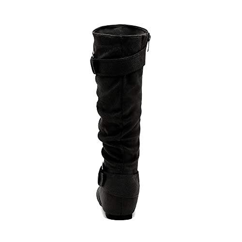 DREAM PAIRS Women's Knee High Low Hidden Wedge Boots Suede Faux Fur Lining Side Zipper Knee High Boots,Size 10,TAUPE/SUEDE,URA