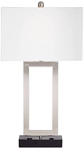 360 Lighting Todd Modern Table Lamp with Hotel Style USB and AC Power Outlet in Base 30" Tall Brushed Nickel Rectangle White Shade for Living Room Bedroom House Bedside Nightstand Home