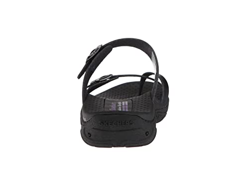 Skechers Women's Reggae-Carribean-Double Buckle Toe Thong Slide Sandal, Black, 6 M US